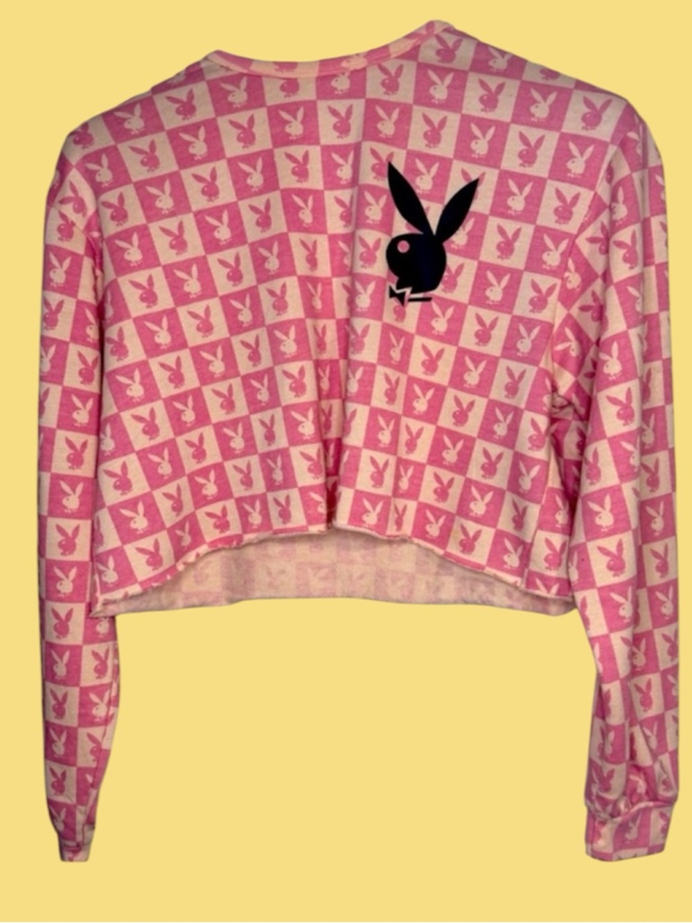 PLAYBOY Pink and White Bunny Logo Knit Top